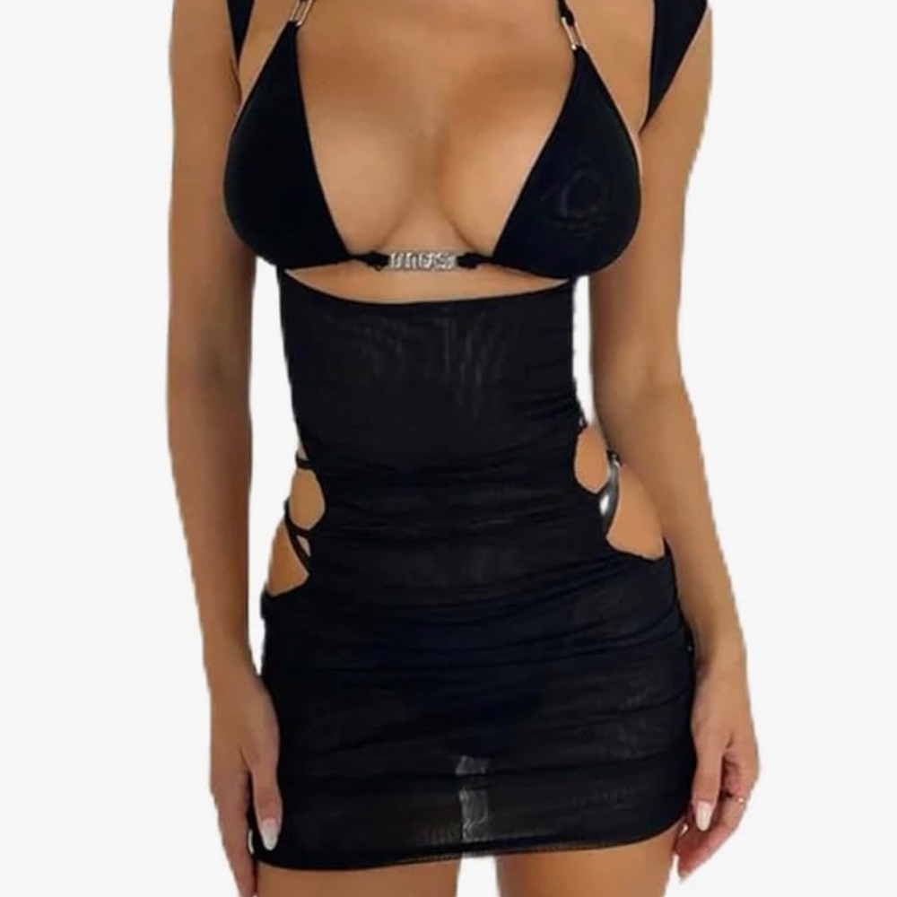 Cut Out Halter Bodycon Mini Dress Club Party 
 Black Cut-Out Dress